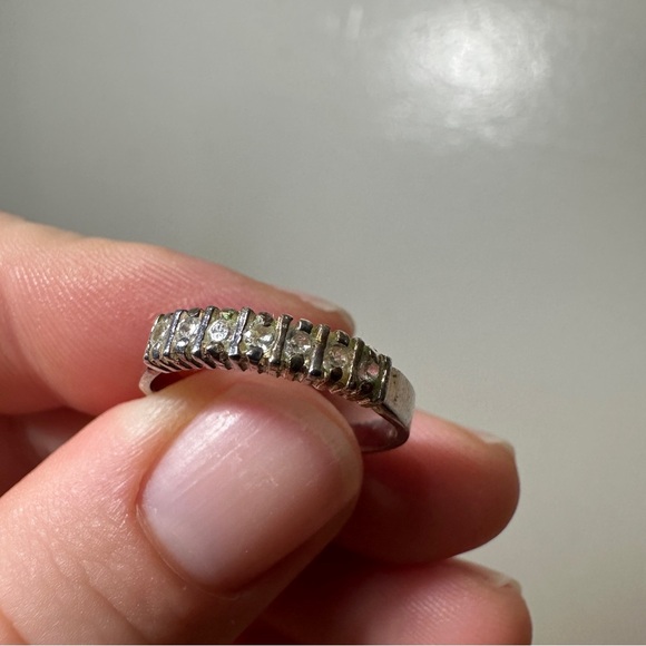VTG Pave Baguette Wedding Band Round Ring 925 Sterling Silver 3mm Sz 8 - Picture 1 of 4